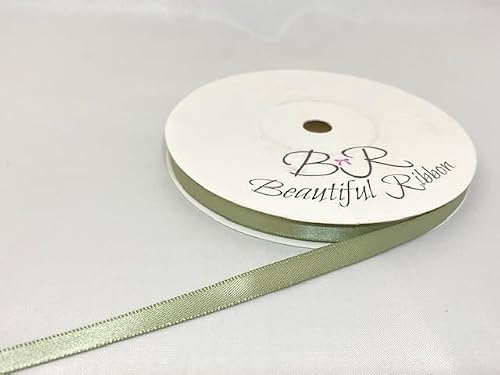 2 metres (Cut from Reel) x 7mm Satin Ribbon Moss Dusky Sage Green Double Sided 7 mm 1/4"