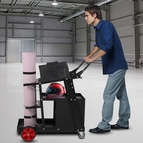 Welding Cart - Heavy Duty 2-Tier, 265 LBS Capacity, 360° Swivel Wheels, Tank Storage Chains, Perfect for Mig, Tig, Arc, Mma Welding
