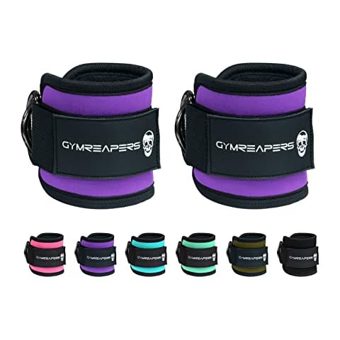 Ankle Straps (Pair) For Cable Machine Kickbacks, Glute Workouts, Lower Body Exercises - Adjustable Leg Straps with Neoprene Padding (Purple, Pair) Cover