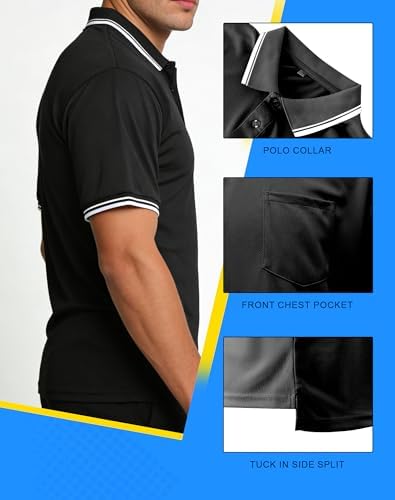 VKT Umpire Shirt Polo Short Sleeve Baseball Softball Ref Uniform Referee Gear Sized for Chest Protector Black S - 5
