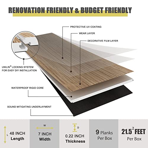 Natsukage Luxury Vinyl Flooring Planks - Interlocking Flooring For Easy Diy Installation - Wood Look Light Yellow Laminate Flooring Waterproof Bathroom Vinyl 9 Planks Per Box, 21.5 Sq. Feet #TOP2