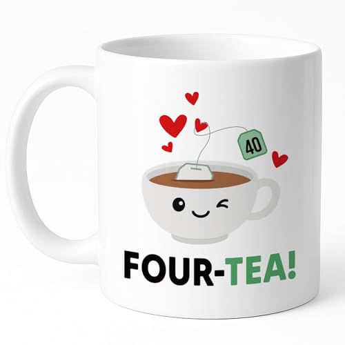 Image of Custom Moments Four-Tea Mug 40th Birthday Gifts for Women, Her, Friend, Mum, Wife, Funny Cute Tea Lover Cup, Smiley Heart Design, Ceramic Coffee Mug