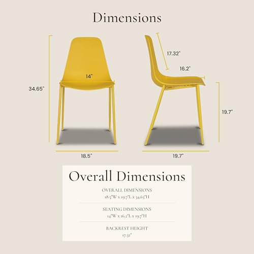 Poly & BARK Isla Modern Kitchen Chairs Set of 4 - Plastic Dining Chair with Metal Legs - Quick Assembly Simple Cafe Chairs Plastic for Indoor or Outdoor - Sunburst Yellow by POLY & BARK - Image 5