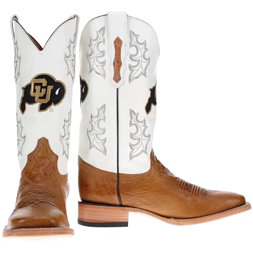 Image of Vaccari Men's Brooks Genuine Smooth Ostrich Leather NCAA Athletics Embroidery Western Cowboy Boots