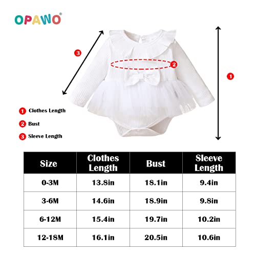 Opawo Newborn Baby Girl Bodysuits Long Sleeve Ribbed Romper Onsies With Tulle Skirt Infant Baby Girl Dresses 0-18 Months(White,12-18 Months) #TOP5
