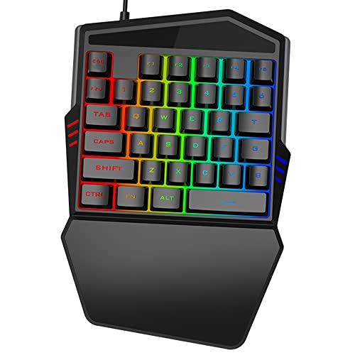 Benkeg T19 Kabelgebundene Einhand-Gaming-Tastatur 35 Tasten Bunte RGB-Hintergrundbeleuchtung Ergonomisches Design Tastatur für Android/Windows/IOS Cover