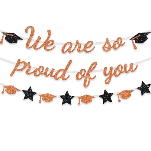Image of We Are So Proud Of You Banner Graduation Party Decorations Glitter Congratulations Class Grad Ideas Orange