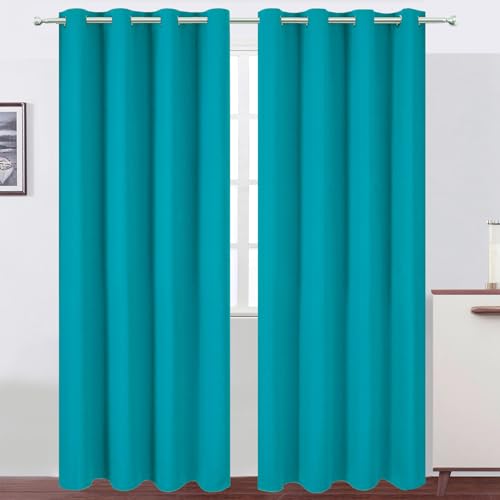 Image of LEMOMO Blackout Curtains 52 x 90 Inch Long Teal Curtains Set of 2 Panels Room Darkening Curtains for Bedroom and Living Room