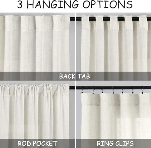 Image of Nanspring Linen Natural Curtains for Kitchen Windows Over Sink - Cafe Drapes Semi Sheer with Back Tab and Rod Pocket Lightweight Rustic Textured Cabinet Curtain for Bathroom 29 x 24 Inch, 2 Panels