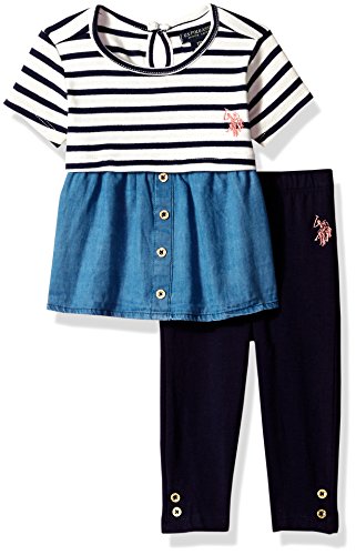 U.S. Polo Assn. Baby Girls' Fashion Top and Legging Set, Peacoat, 12M