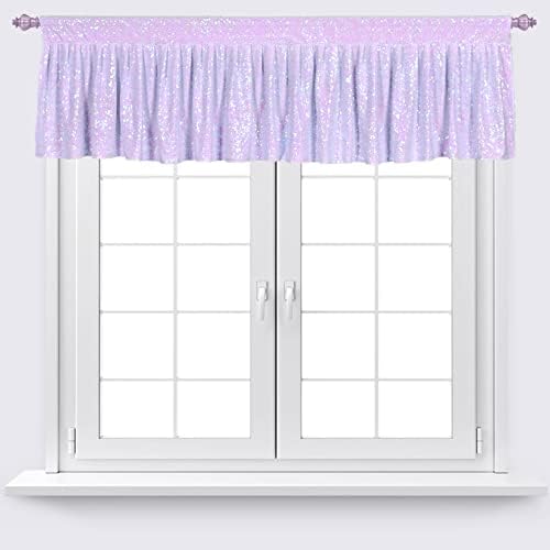 Stepdiy Iridescent White Valances, Sequin Valances Window Treatments, Valances for Living Room,Kitchen & Bedroom, 52″ x 16″