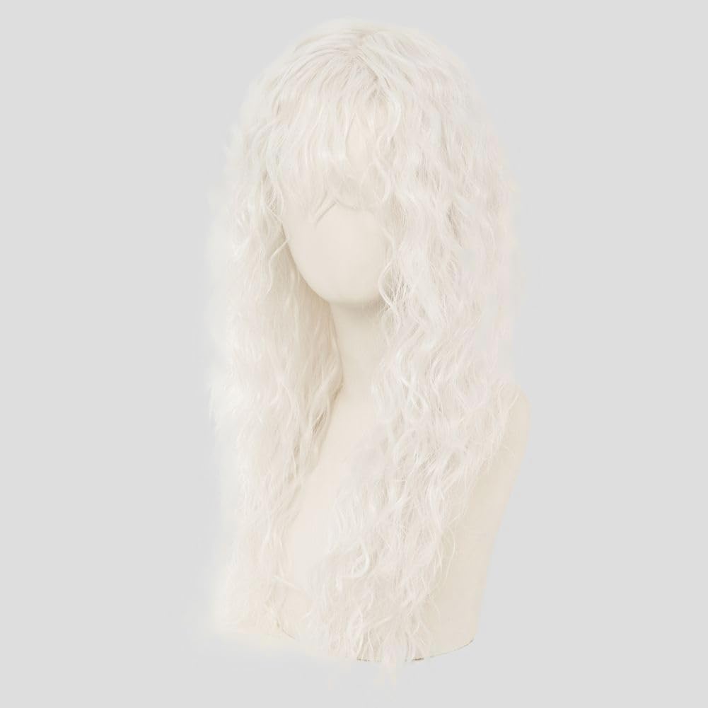 White Long Wigs with Bangs for Women Curly Wavy Wigs Synthetic Soft Hair Cosplay Halloween Costume Wig - Image 2