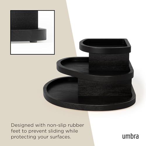 Umbra Cove Storage Box – 3-Tier Stackable Jewelry Organizer with Linen-Lined Compartments, Wood Tone Finish, Modern Decorative Storage for Dresser, Nightstand, or Vanity, Black - Image 6