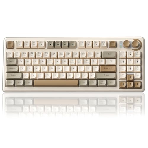 Image of SOLAKAKA SK90 75% Wireless Gaming Keyboard - 4000mAh Tri-Mode (BT5.0 /2.4G /USB-C) Cute Creamy Gaming Keyboard with Number Pad, Media Knob, RGB Backlit, Quiet Keys Silent Office Keyboards for PC MAC