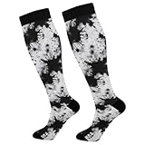 Patrón De Teñido Anudado Negro Calcetines Altos Largos 50Cm Elástico Calcetines De Viaje Viajes Socks Para Varicosas Atletismo Hombres