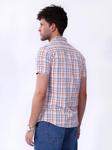 Image of The Indian Garage Co Men Slim Fit Checkered Half Sleeves Cutaway Collar Casual Shirt