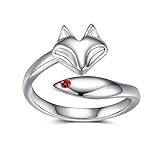 qanyue S925 Sterling Silver Inlaid Red Cubic Zirconia Fox Tail Ring for Women Adjustable Lucky Gift