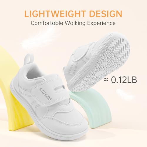Toddler Sneakers Wide Toe Box Boys Barefoot Shoes Tennis Boy Girl Sneaker Kids Baby Preschool Non Slip Lightweight Comfortable First Walking Running Outdoor Activities All White Toddler Size 7