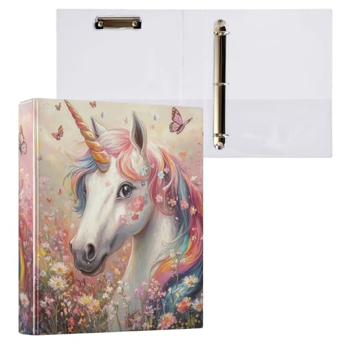 Classeur à anneaux ronds licorne papillon 3,8 cm avec poches de bureau