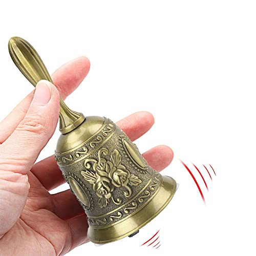 MINGZE Campana De Mano, Campana De Llamada De Aleación De Zinc Clásica Tradicional Servicio Handbell Loud Call Bell con Mango para La Escuela, Recepción Cena Servicio De Hotel Decora Hogar (Oro)