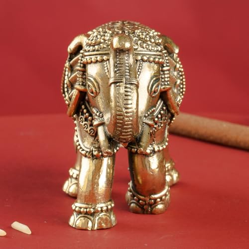 Image of INDIAN ART VILLA Brass Elephant Figurine, 2 Inch Handcrafted Decorative Showpiece, Idol for Home, Office, Pooja Room, Vastu, Gifting & Good Luck Charm