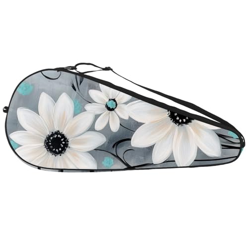 Housse de raquette de tennis à motif fleurs d'encre avec sangle ajustable de transport