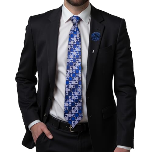 Image of Hi-Tie Men's Silk Ties Formal Woven Classic Necktie Pocket Square Cufflinks Lapel Pin Set Wedding Business