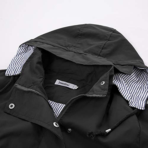 Women Long Raincoat Waterproof Rain Jacket Outwear Winbreaker Lightweight Trench Coat B-L