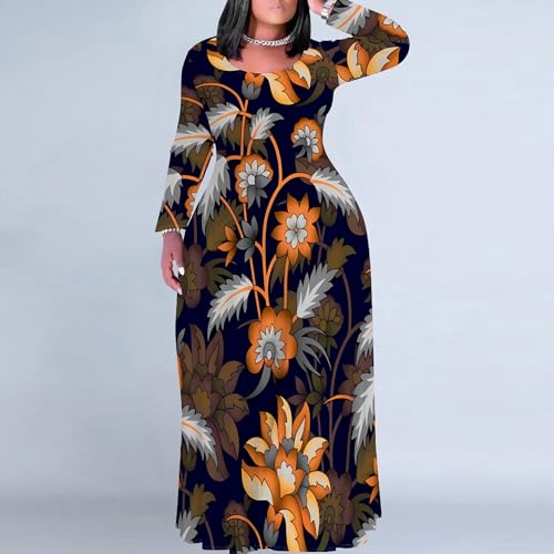 Image of PinkPatty Plus Size Maxi Dresses for Women Long Sleeve Crew Neck Sundress Casual Fall Dress with Pockets