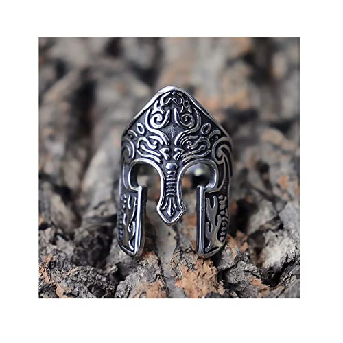 Viking Warrior Casco Ring Hombres Mujeres Escandinava Pagan Norse Rune 316L Anillos de Acero Inoxidable Tótem Amuleto Biker Joyería (Size : 9) Cover