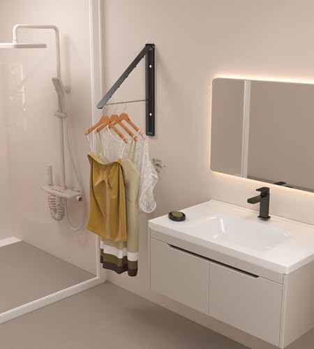 Clothes Drying Rack Wall Mounted,Retractable & Foldable Clothes Hanger for Laundry Room Organization and Storage, Hanger for Laundry Room, Indoor & Outdoor Use(1P, Metal, Black)