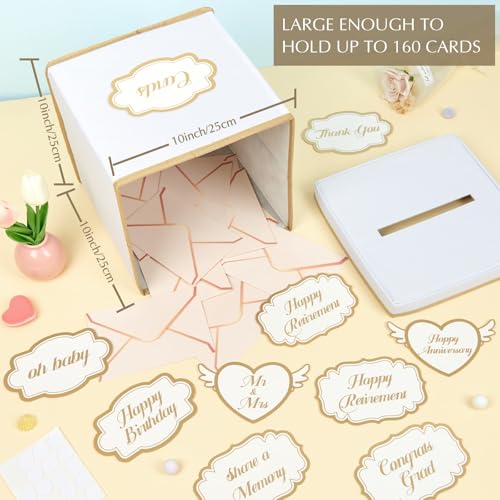 WERNNSAI Card Box for Wedding - 10 x 10 inch Oxford Cloth Large Box Slot with Cards Stickers for Wedding, Party, Birthday, Graduations,Baby Shower, Raffle (White)