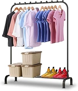 ColdShine Clothing Rack Clothes Rail 146x110x40cm Heavy Duty Clothes Rail for Bedroom Clothes Hanging Rail for Clothes Free Standing Metal Garment Rack with Lower Storage Shelf Black