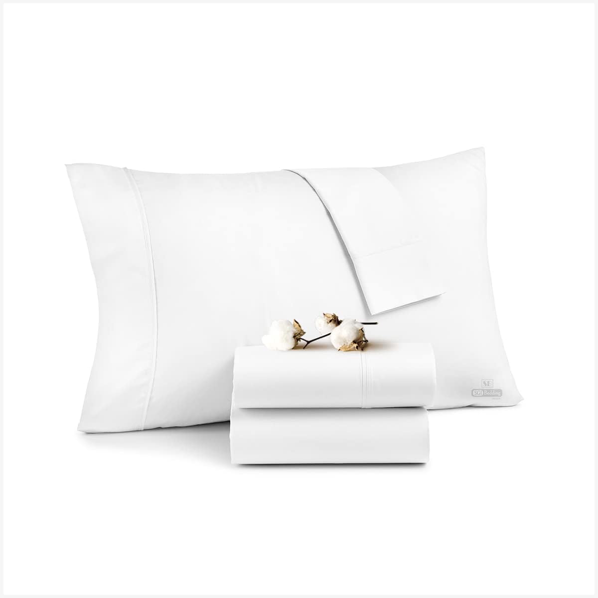 SGI 100% Egyptian Cotton Soft & Smooth 1200 TC Pillowcase, Long Staple & Breathable, Easy to wash, Pack of 2 (White Solid, Queen Pillowcase)