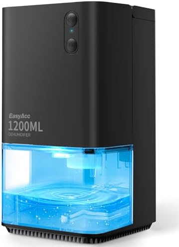 EasyAcc Dehumidifiers for Home Basements, 40oz Air Dehumidifier for Home(450sq ft) with Handle/7 LED Lights, Ultra Quiet & Auto Shut off Dehumidifiers for Bedroom Bathroom Closet RV 1200ml Black