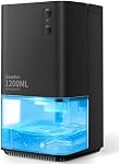 EasyAcc Dehumidifiers for Home Basements, 40oz Air Dehumidifier for Home(450sq ft) with Handle/7 LED Lights, Ultra Quiet & Auto Shut off Dehumidifiers for Bedroom Bathroom Closet RV 1200ml Black