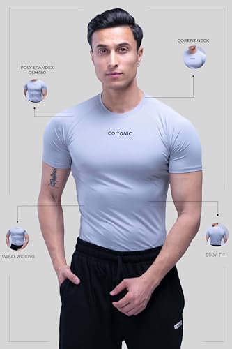 Image of COITONIC Men's Half Sleeve Compression T-Shirt - Athletic Base Layer for Gym, Sports & Fitness Training