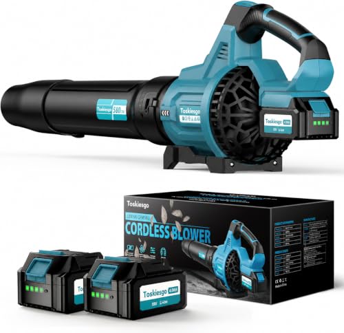Image of Toskiesgo Cordless Leaf Blower with 2×4.0Ah 18V Batteries, 257KM/H Turbo Electric Blower, 3 Speed Lightweight Battery Blower for Yard Lawn Snow Leaf Dust Debris Clearing