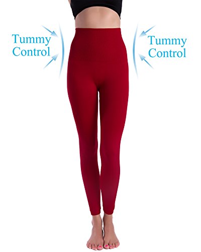 Homma High Waist Compression Leggings for Women Tummy Control Postpartum Leggings Seamless Yoga Workout Pants Red XL - Thumbnail 3