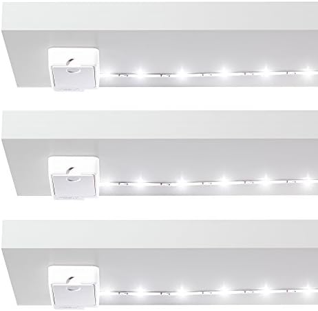 POWER PRACTICAL Luminoodle Under Cabinet Lighting – Click LED Light Strip for Shelves, Kitchen Cabinets, & Furniture, 3-Pack Includes Power Button & Tape Adhesive - Warm White (2700K)