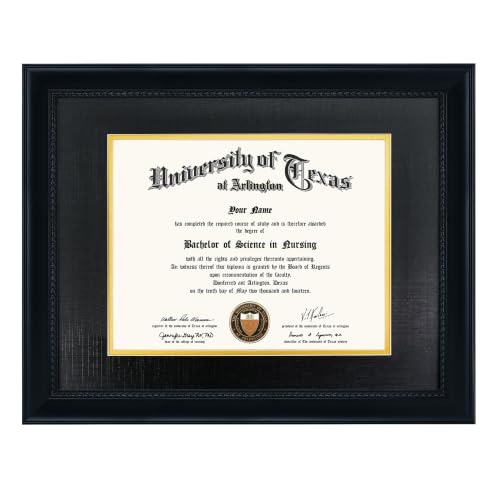 GMFrames 8x10 Diploma Degree Frame with Mat or Display 11x14 Certificates without Mat,Solid Wood & Tempered Glass,Black Finish with Intricate Black Rope Detail