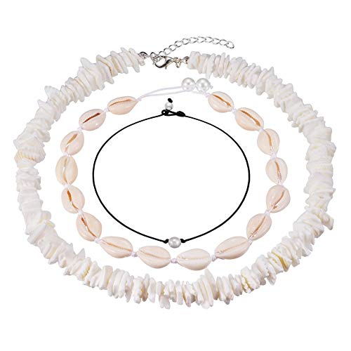 Valyria Shell Choker Necklace for Women Adjustable Puka Chips Shell Surfer Choker Necklace Jewelry Set Cord Necklace