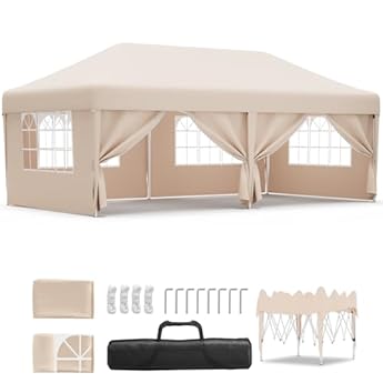 Foto di JUMMICO Gazebo 3x6 Pieghevole Impermeabile con 6 Parti Laterali，Gazebo Pieghevole Regolabile in Altezza,Gazebo da Giardino Protezione UV 50+,Gazzebo Da Giardino Campeggio Esterno Piscina Fiere,Beige