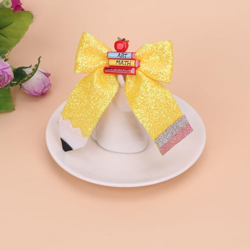 Beleki 2PCS Lazos para el Cabello con Forma de Lápiz Escolar - Pinzas para el Regreso a Clases con Brillo y Diseño de Cuero Amarillo para Niñas - Accesorio para el Primer Día de Escuela miniatura 7