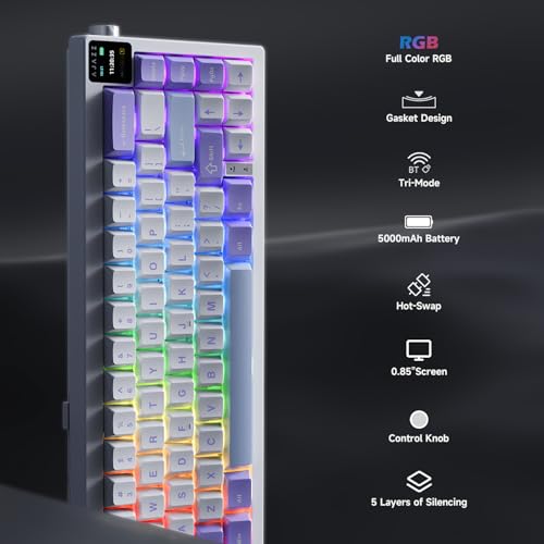 Image of nacodex AK650 Mechanical Keyboard with Volume Control at the Touch of a Button Gaming Keys Pink Wireless Bluetooth Keyboard with Cute (AK650 Fly Fish Purple)