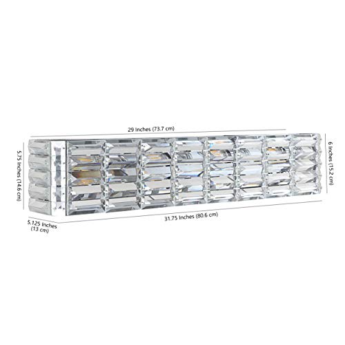 Image of JONATHAN Y 31.75 inch Chrome Modern Crystal Vanity Light, LED Bathroom Wall Sconce, 4-Light Fixture for Mirror, Glam Lighting with Clear Crystal Shade, Art Deco Makeup Wall Lamp (JYL7541A)