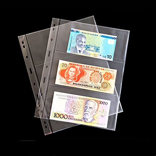 MUROAD Page des Billets de Banque, 3 Pochettes par Page,10 Feuilles et Recto-Verso, sans PVC ni Acide,Monnaie Pages pour Album de Billets