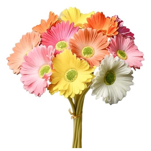 Mandy's 12pcs Multiclor Flowers Artificial Gerbera Daisies Silk Flowers 15" for Home Kitchen Wedding Decorations