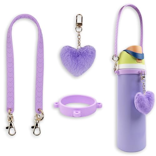 Handle Strap with Heart Charms for Owala & Stanley Cups, for Owala Water Bottle 24oz, 32oz, 40oz, Owala Kids, Pink Owala, stanley 40 oz tumbler with handle, Owala & Stanley Accessories (Purple)