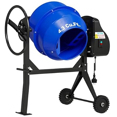 Dkenicor Cement Mixer, 450W 3/5HP Electric Cement Mixer Machine, 4.3 Cu.Ft. Potable Concrete Mixer Machine with Wheel and Stand, Blue